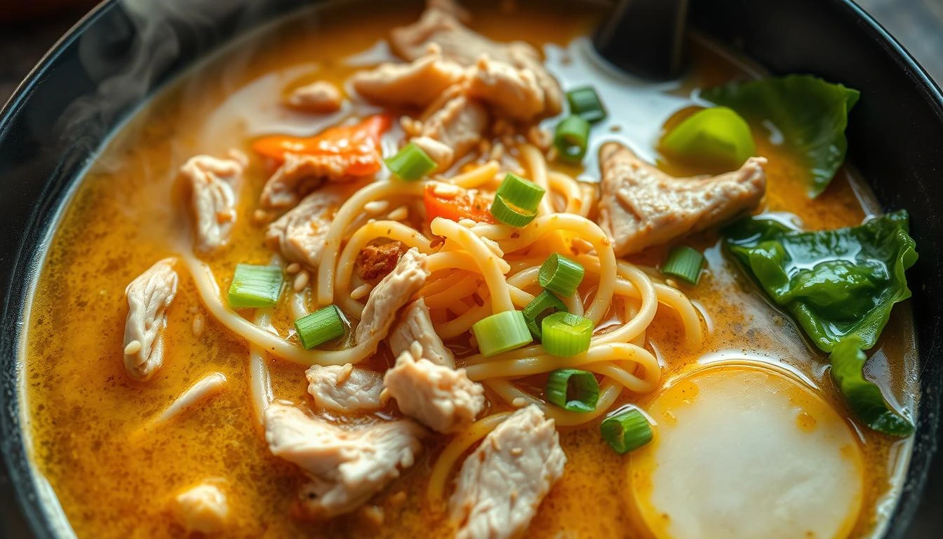 Fiery Chicken Ramen with Creamy Garlic Sauce