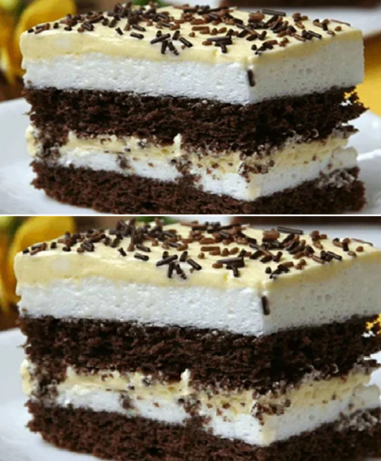 Trojbarevný zákusek